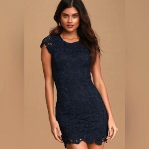 New Lulu’s Navy Blue Hidden Talent‎ Backless Lace Dress Size XS